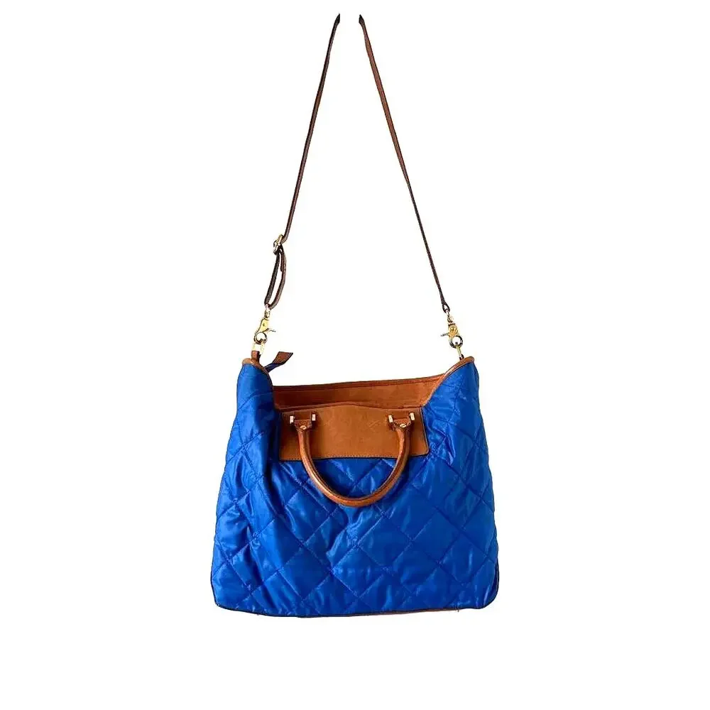 Tory Burch Large Royal Blue Quilted Tote Shoulder Bag